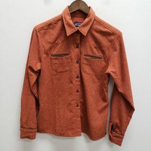 Patagonia Womens Wool Silk Blend Button Up Shirt Size 8 Orange Collar Pockets